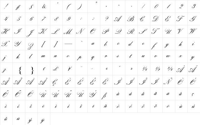 Florentine Script II AT Regular  glyph index