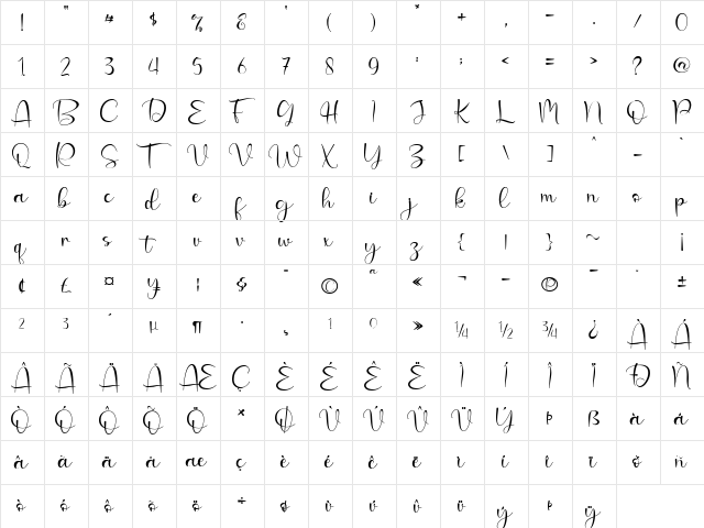 blacklovepink - personal use Regular  glyph index