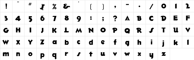 Bigshot Regular  glyph index