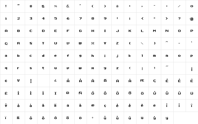32bit Regular  glyph index