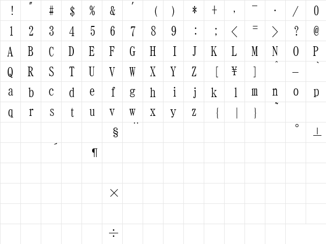 GT2000-01 Regular  glyph index
