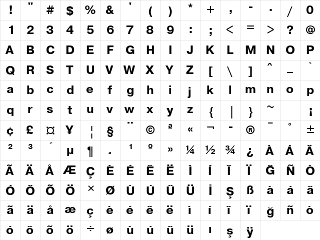 PragmaticaTTT Bold  glyph index