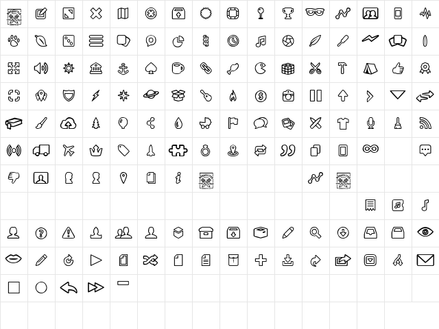 Outline mix Regular  glyph index