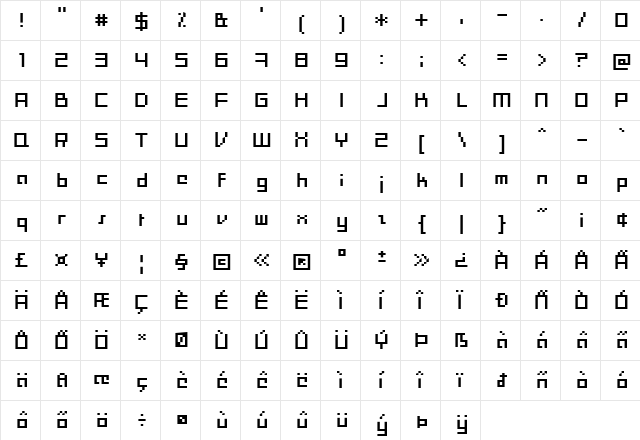 Moonracer Regular  glyph index
