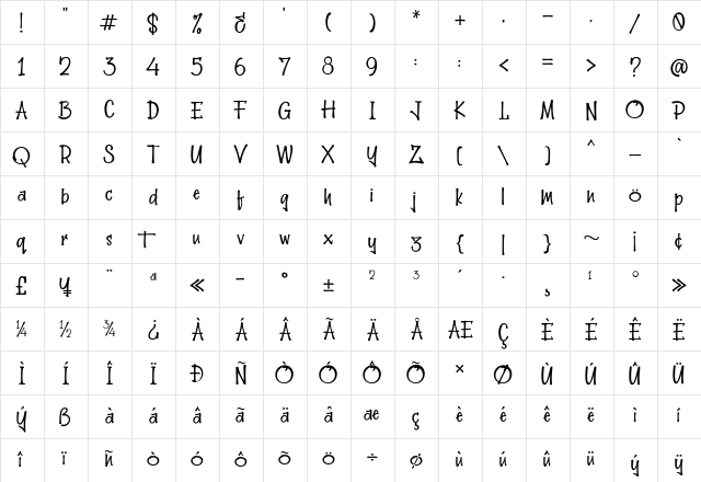 Hellobello 2 Regular  glyph index