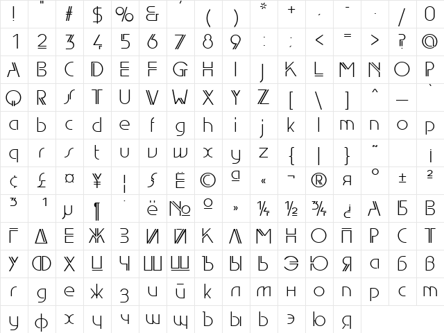 EdgeLine Normal  glyph index