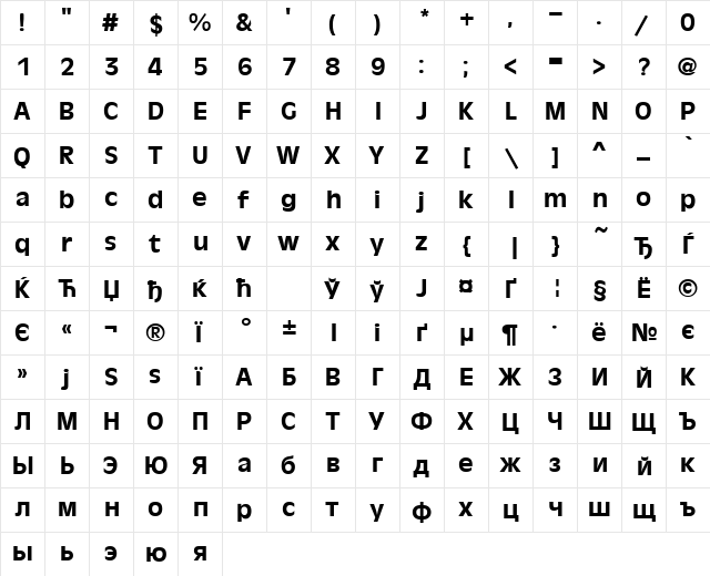 Oliver Bold  glyph index