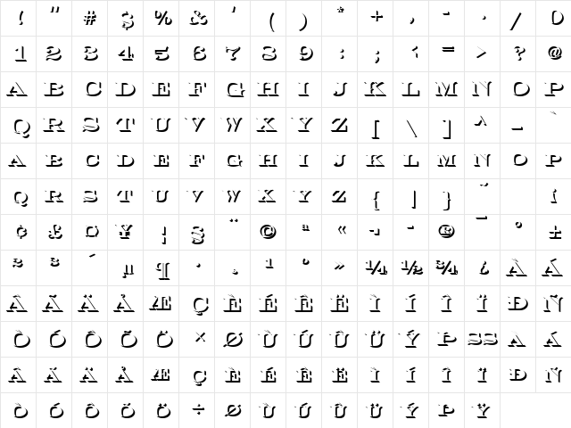 EngraversOnlShaDBol Regular  glyph index