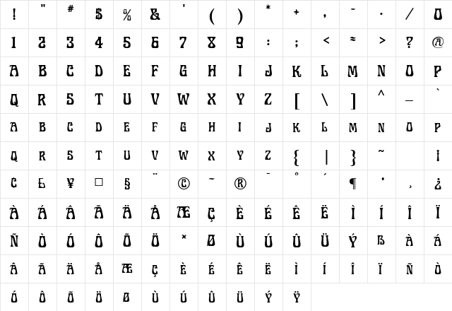 Legrand MF Regular  glyph index
