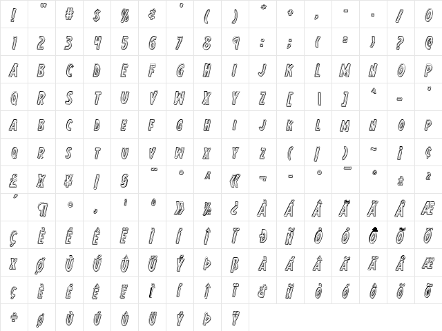 Earth's Mightiest Engraved Italic Italic  glyph index