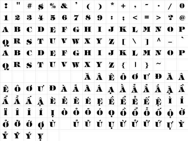 .VnTifani HeavyH Normal  glyph index