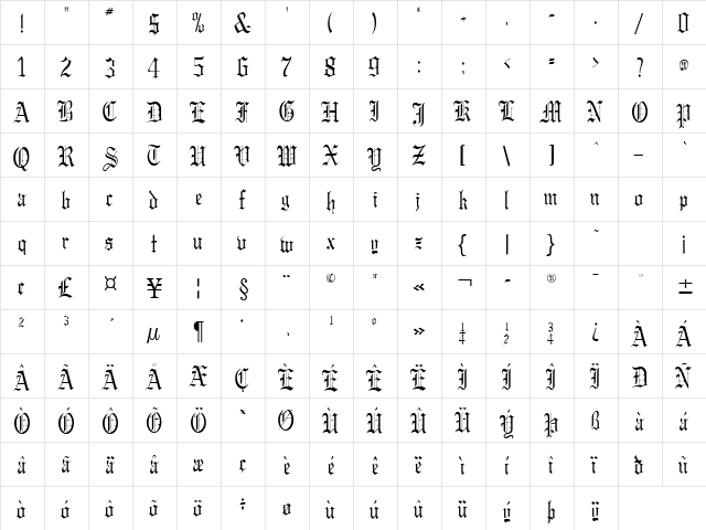 Gregory-Condensed Normal  glyph index