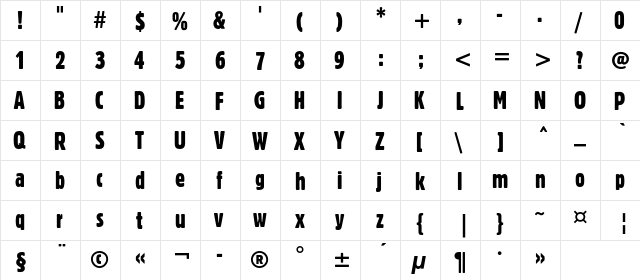 BlocExtCondC Regular  glyph index