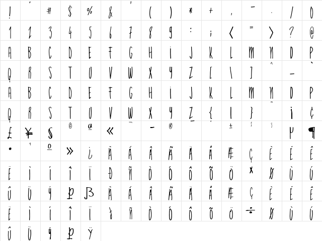 Acl Regular  glyph index
