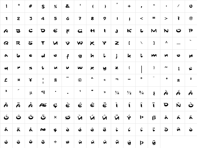 UVN Hoa Dao Regular  glyph index