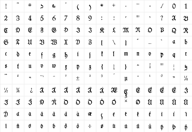 Schneider Buch Deutsch Trash Free Regular  glyph index