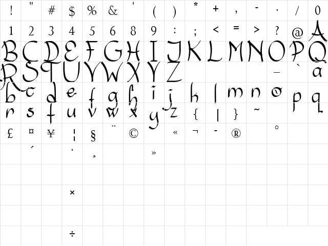 The Royale Regular  glyph index
