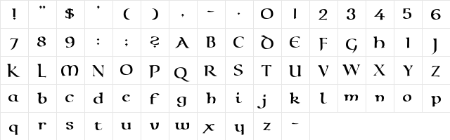 CallifontsB10PostScript Regular  glyph index