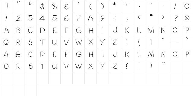 CartoonArt Regular  glyph index