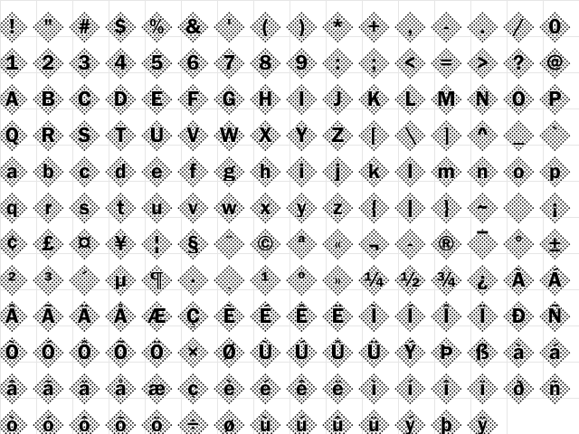 Franklin45 Becker Regular  glyph index