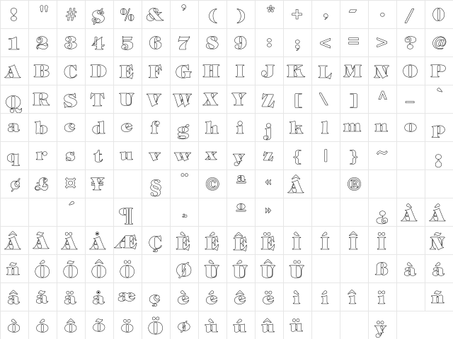 Tiffany-Heavy-Normal Hollow Regular  glyph index