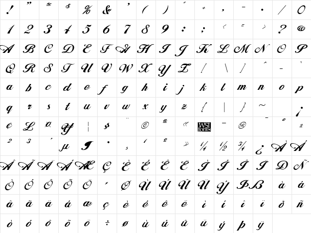 JohnHancock Regular  glyph index