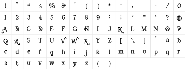 Amadeust inline Regular  glyph index