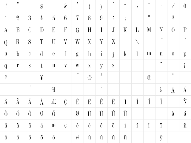 Dubiel (Plain)Thin Regular  glyph index