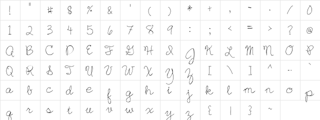 English Essay Regular  glyph index