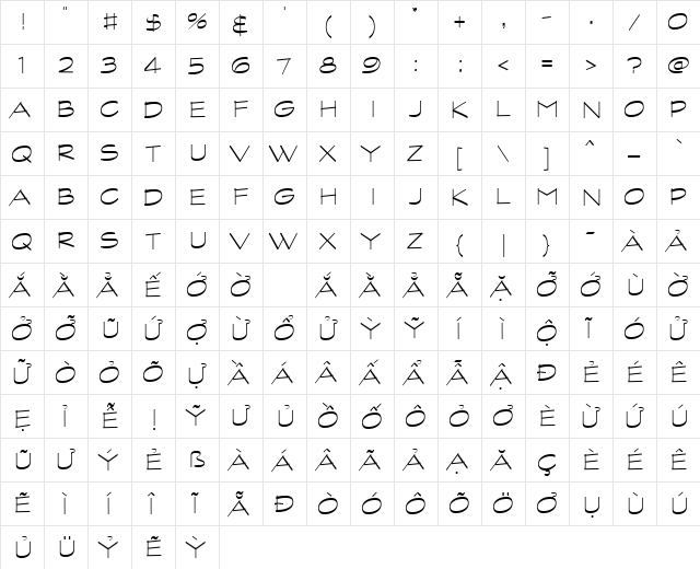 VPS Bac Kan Hoa Regular  glyph index