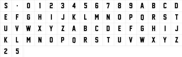 Jersey M54 Regular  glyph index