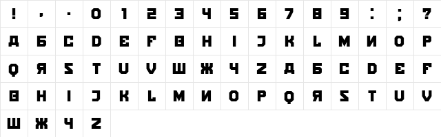 Kalinka Regular  glyph index