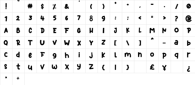 Kidspace Regular  glyph index