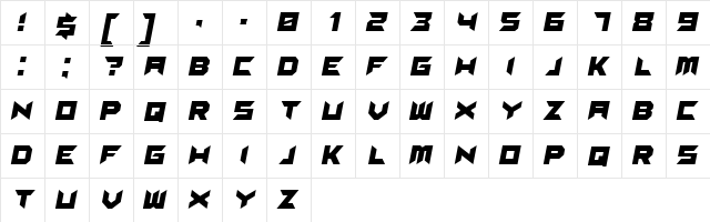 Suggested Italic  glyph index