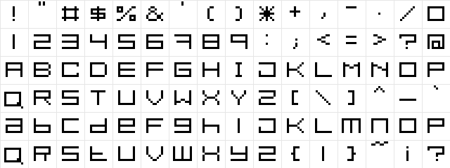 PXLXCT Regular  glyph index