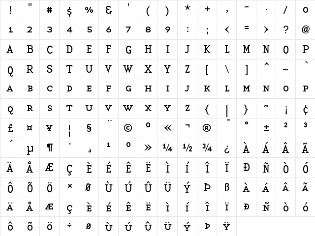 BaseTwelve SerifSmallcaps  glyph index