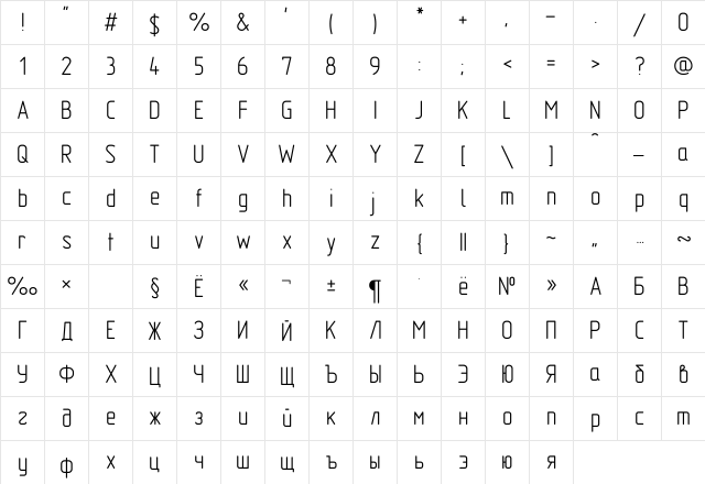 GOST type A Standard  glyph index
