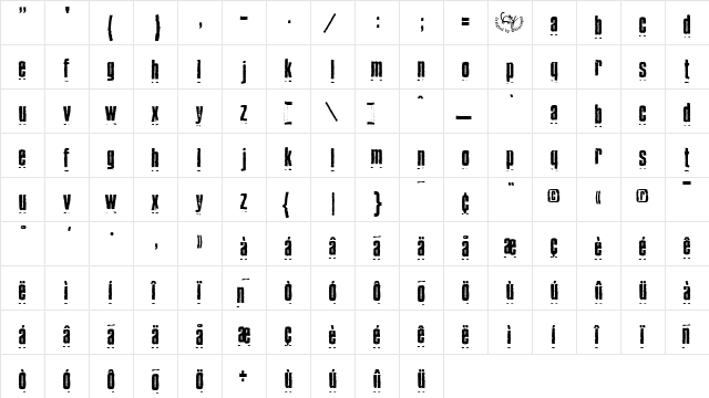 BlueCake Regular  glyph index