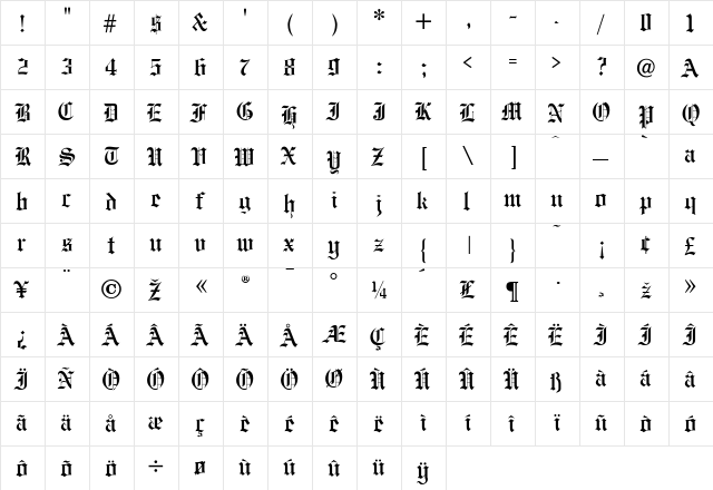 EngraversOldEnglish Regular  glyph index