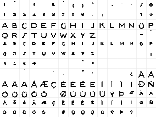 PackardClipperNF Regular  glyph index