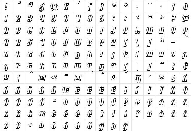 SF RetroSplice Shaded Regular  glyph index