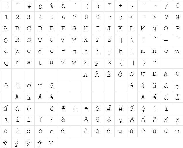 .VnCourier Normal  glyph index