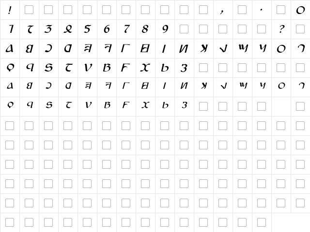 Anayanka Italic  glyph index