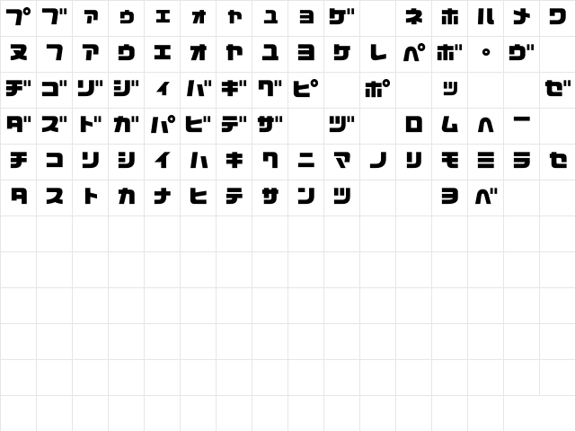 D3 Cozmism Katakana Regular  glyph index