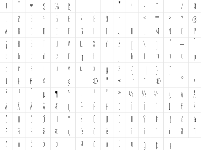 Labtop Thin Regular  glyph index
