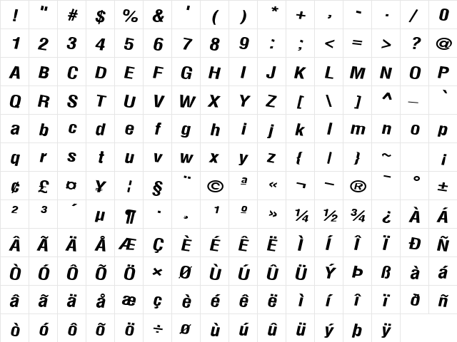 CarParkText33 Regular  glyph index