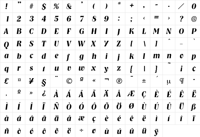 Nashville-DemiBoldIta Regular  glyph index