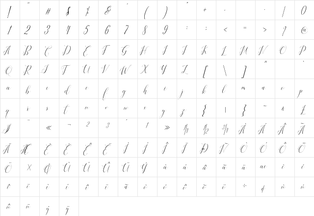 Ridiana Regular  glyph index