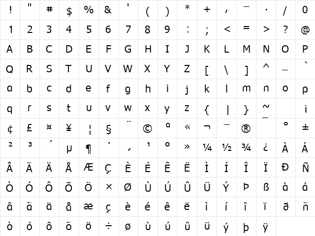 Adam Regular  glyph index