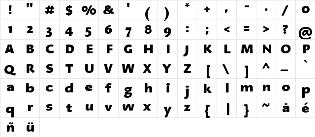 AstaSansBlackA1 Regular  glyph index